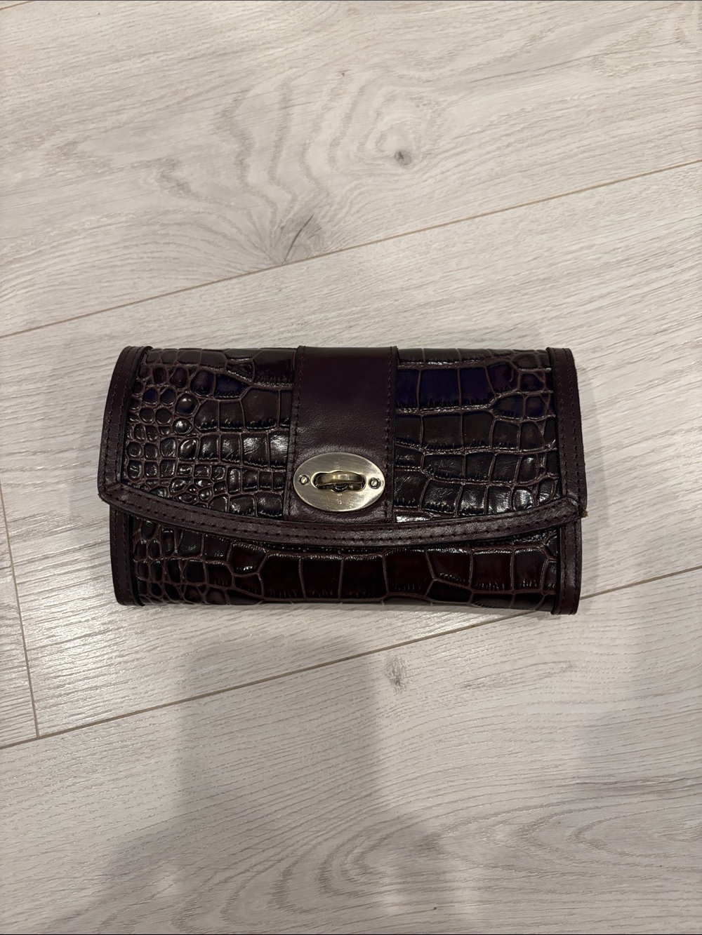 Patricia Nash Croc-Embossed Leather Turn-Lock Wallet - Dark Brown